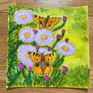 Hand painted watercolor painting butterflies flowers